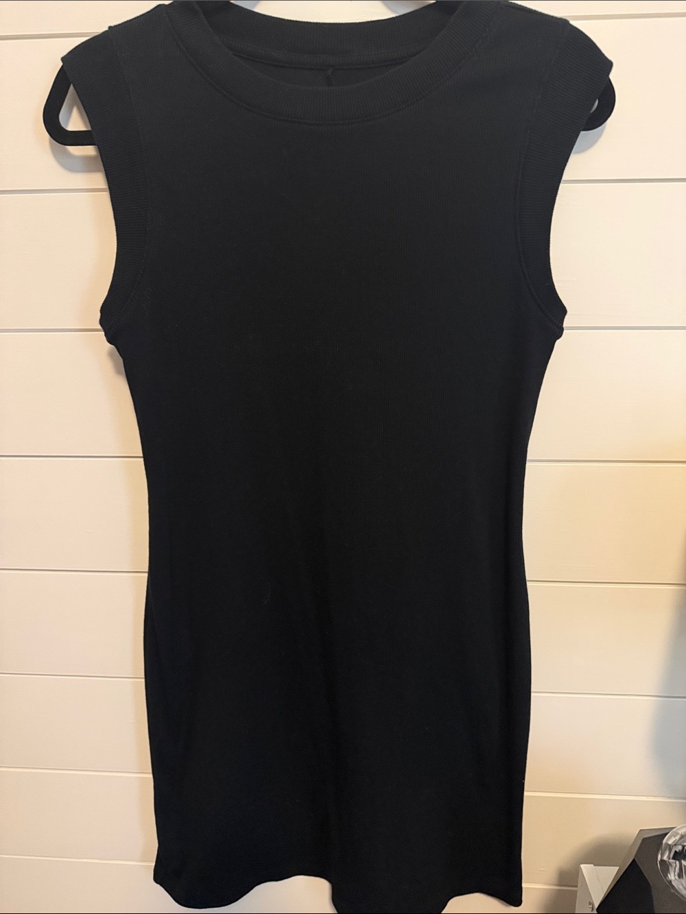 Black ribbed cotton casual mini dress